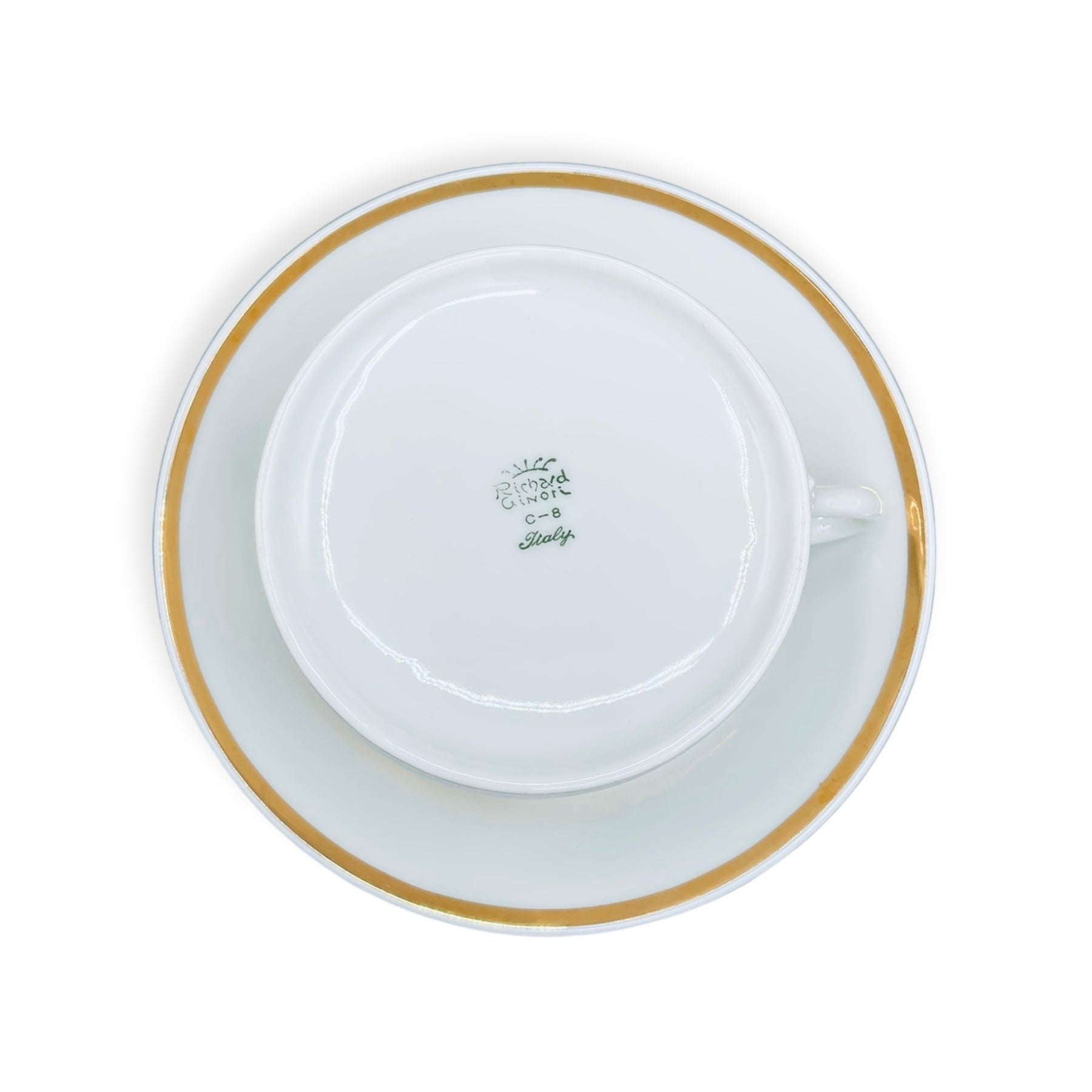 Set 6 tazze the Impero filo oro porcellana Richard Ginori porcelain tea cups with gold trim and matching saucers.