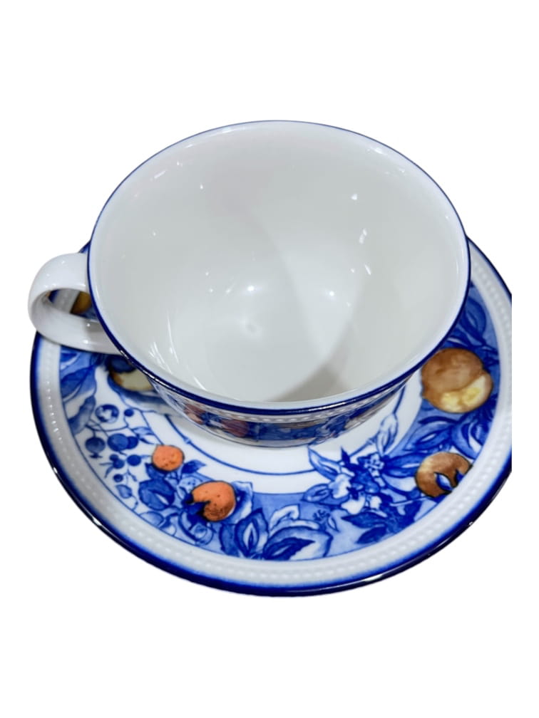 Set 6 tazze da the blu e frutti in ceramica inglese