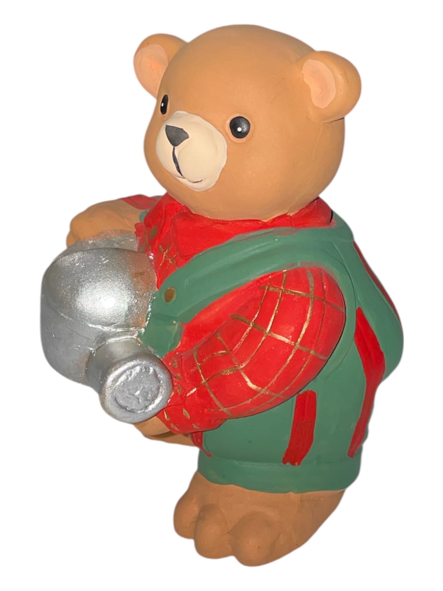 Orsetto giardiniere con innaffiatoio in ceramica