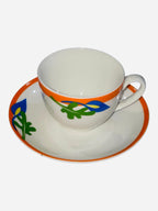 Set 6 tazzine da caffè filo arancione e foglie blu e verde