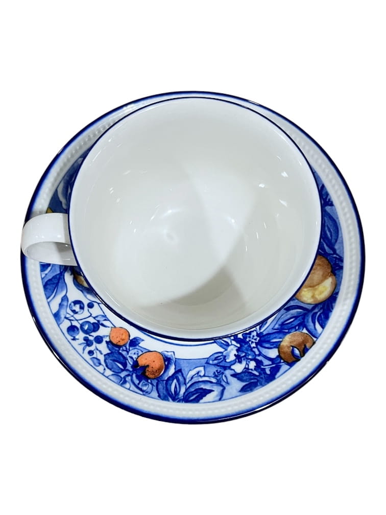 Set 6 tazze da the blu e frutti in ceramica inglese