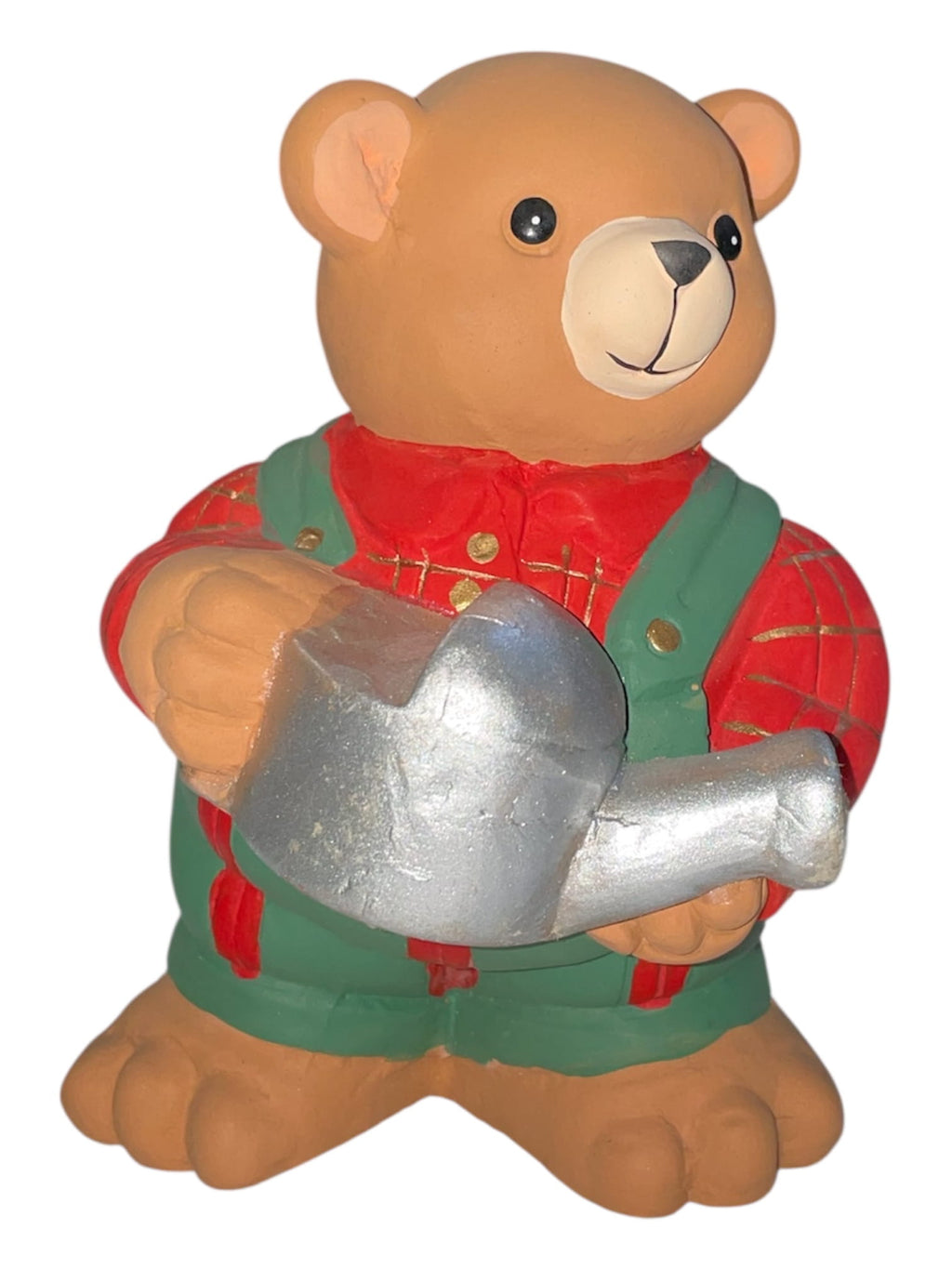 Ours en peluche jardinier avec arrosoir en céramique