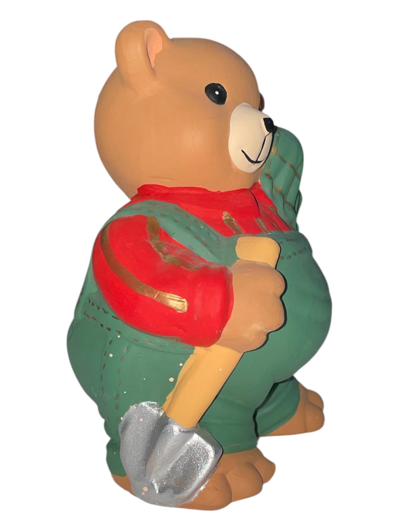 Orsetto giardiniere con badile in ceramica