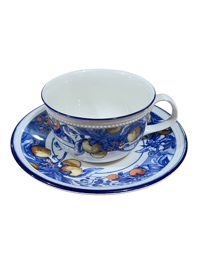 Set 6 tazze da the blu e frutti in ceramica inglese