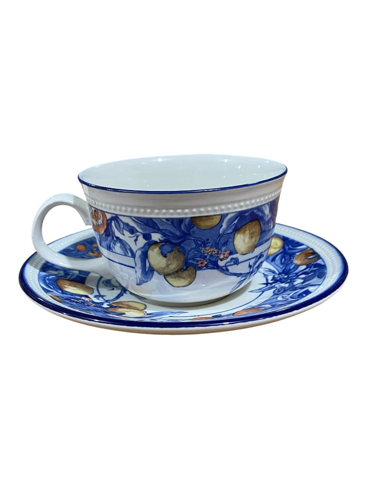 Set 6 tazze da the blu e frutti in ceramica inglese