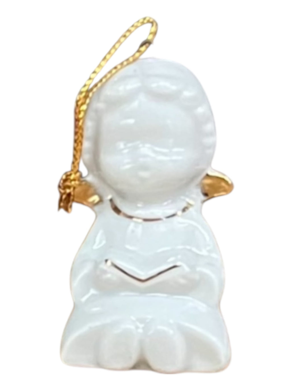 Angioletto che legge in ceramica bianca e oro 