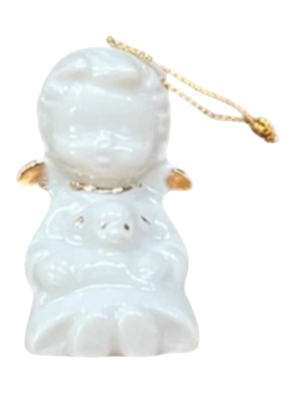 Angioletto con agnellino in ceramica bianca e oro