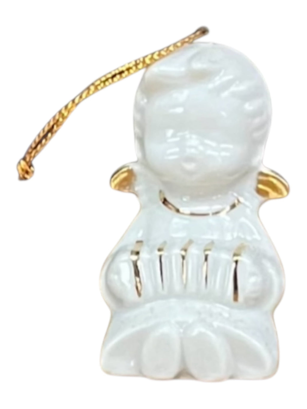 Angioletto con fisarmonica in ceramica bianca e oro 
