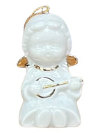 Angioletto con mandolino in ceramica bianca e oro