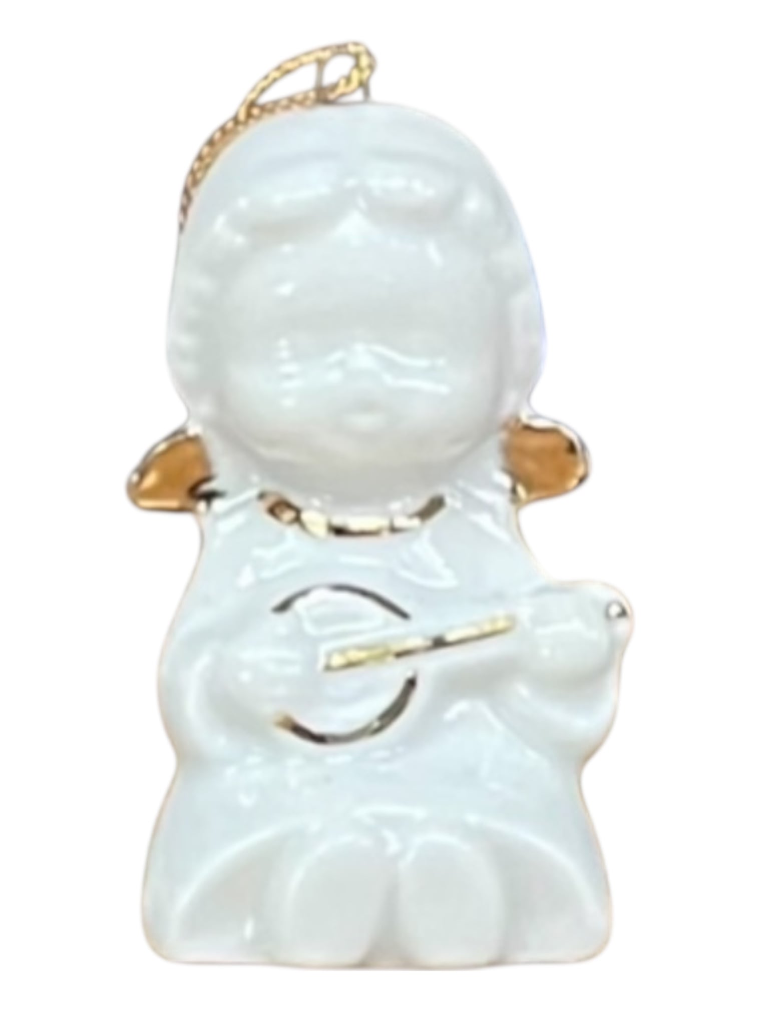 Angioletto con mandolino in ceramica bianca e oro