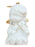 Angioletto con violino in ceramica bianca e oro 