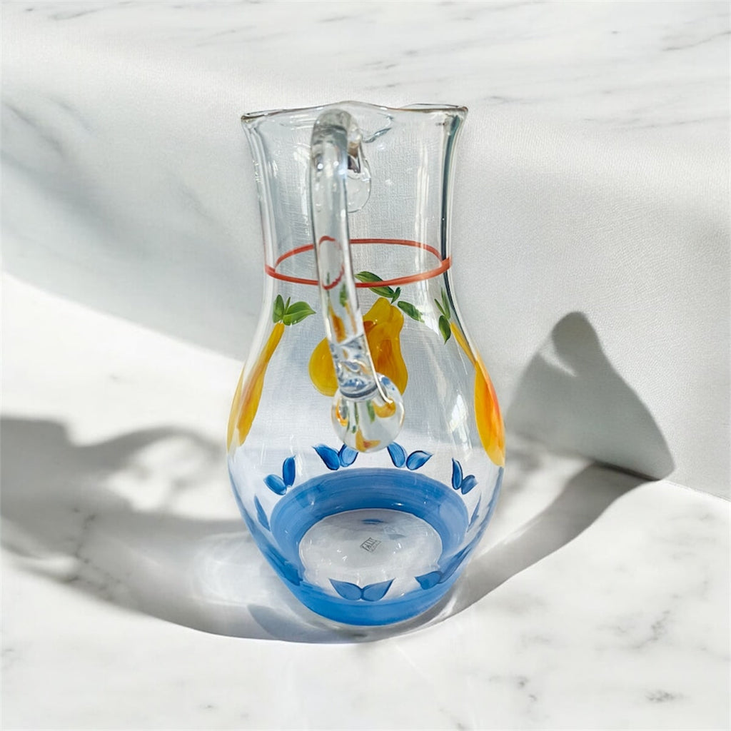 Brocca in vetro dipinto a mano decoro mele Studio Pitti hand-painted glass pitcher with apple design
