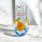 Brocca in vetro dipinto a mano decoro mele Studio Pitti hand-painted glass pitcher with apple design.