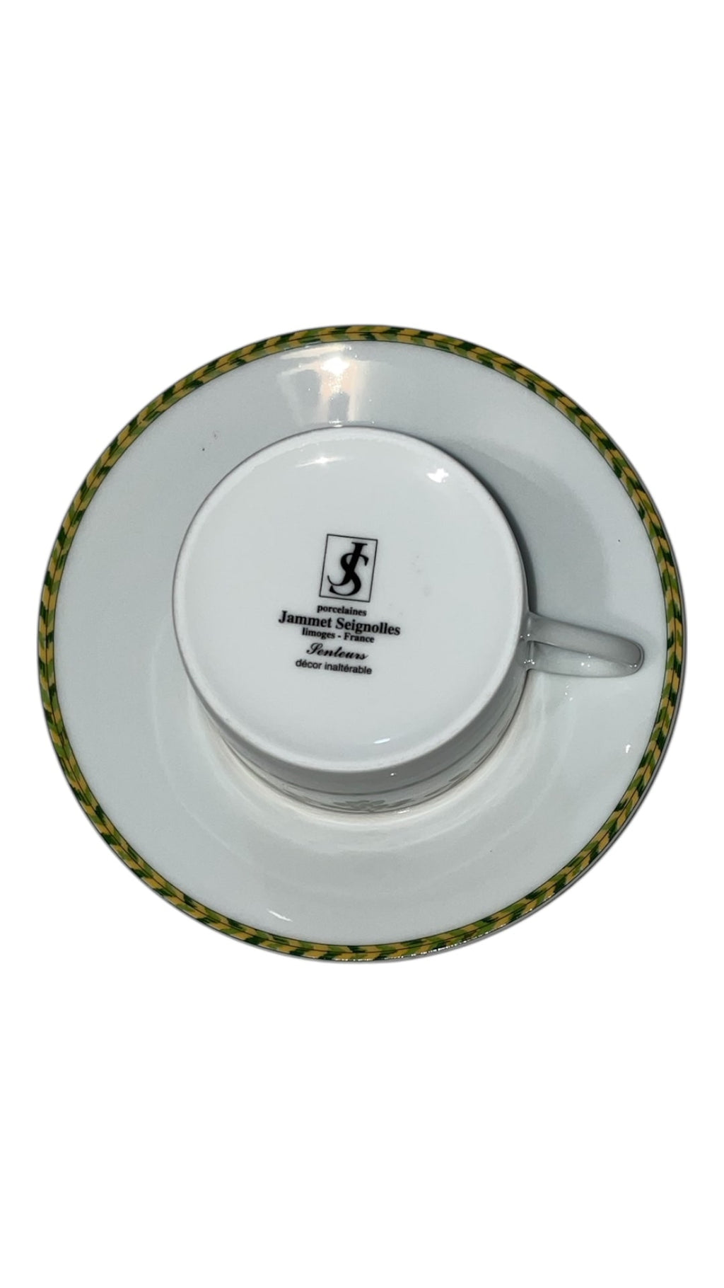 Set 6 tazze da the decoro verde e giallo porcellana di Limoges