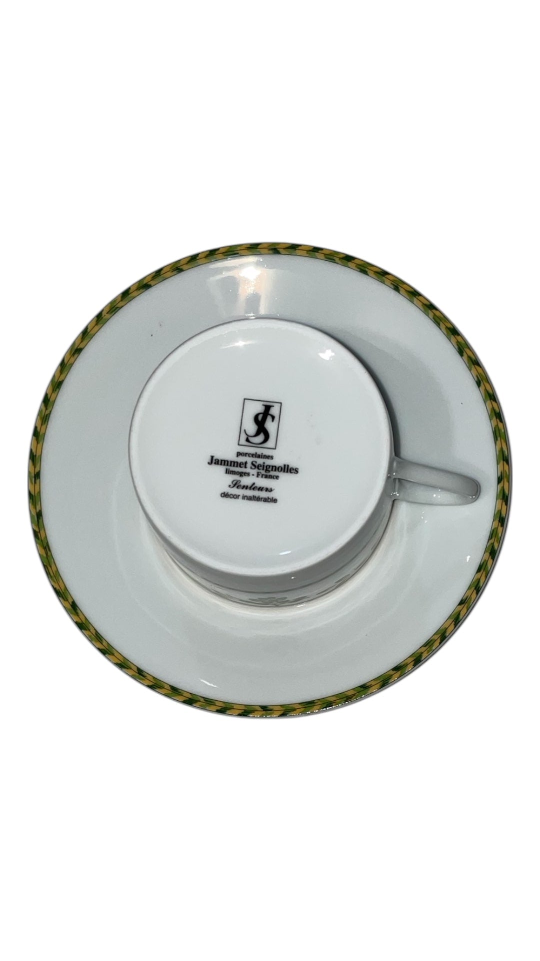 Set 6 tazze da the decoro verde e giallo porcellana di Limoges