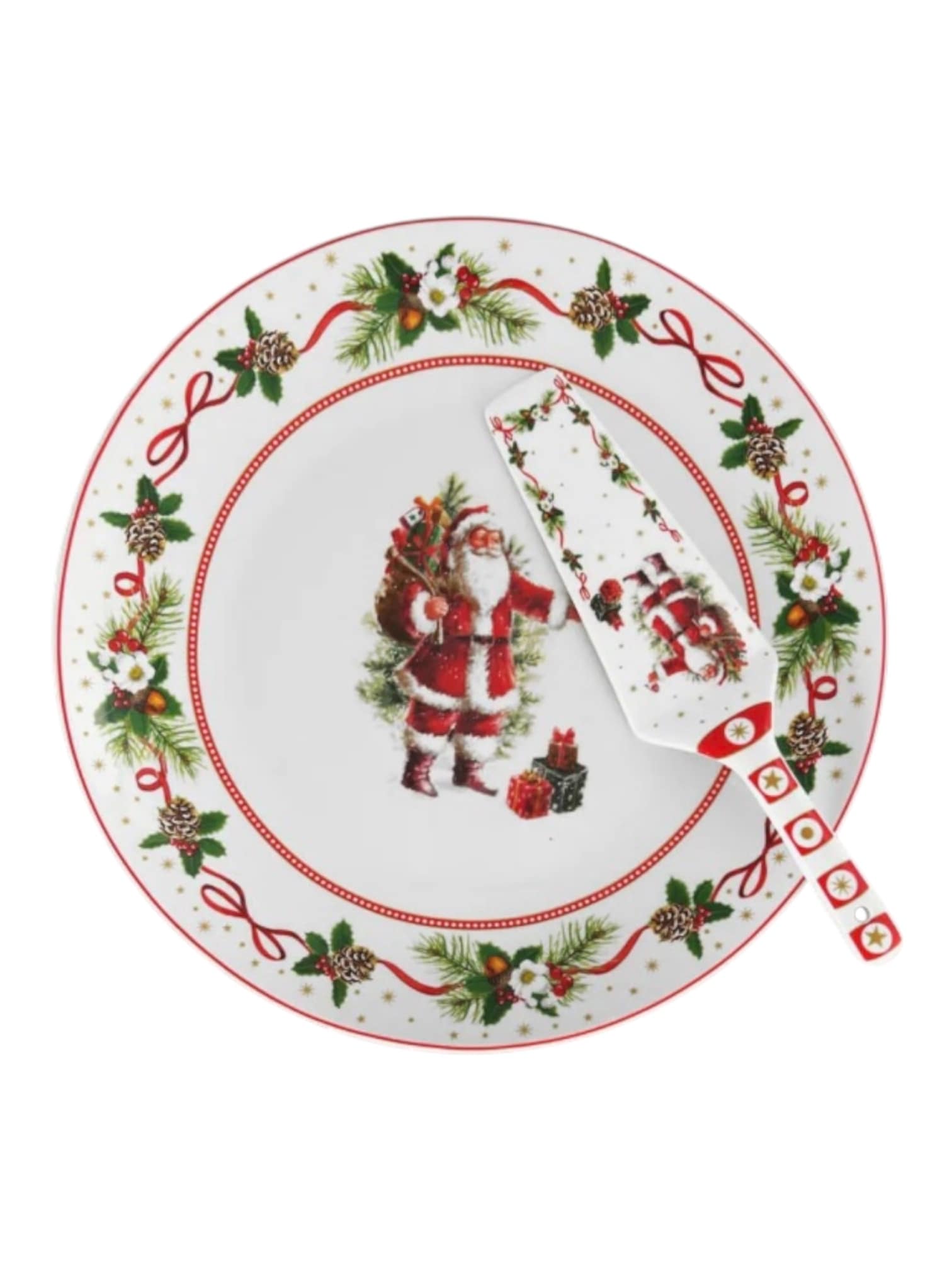Piatto natalizio con paletta decoro Babbo Natale