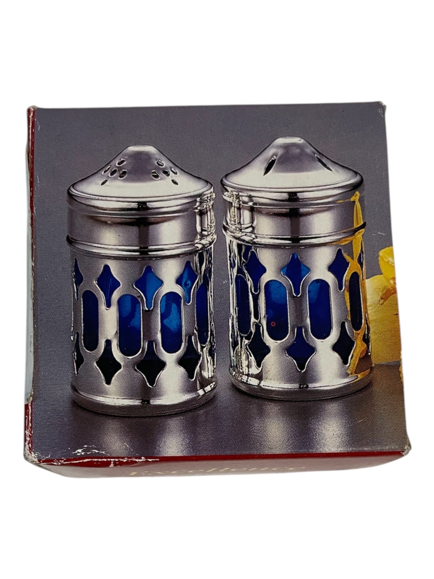 Sale e pepe in silver e vetro blu