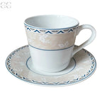 Set 6 tazze da caffè con bordo con foglioline bianche su fascia color crema e blu Klöster Porzellan