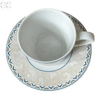 Set 6 tazze da caffè con bordo con foglioline bianche su fascia color crema e blu Klöster Porzellan