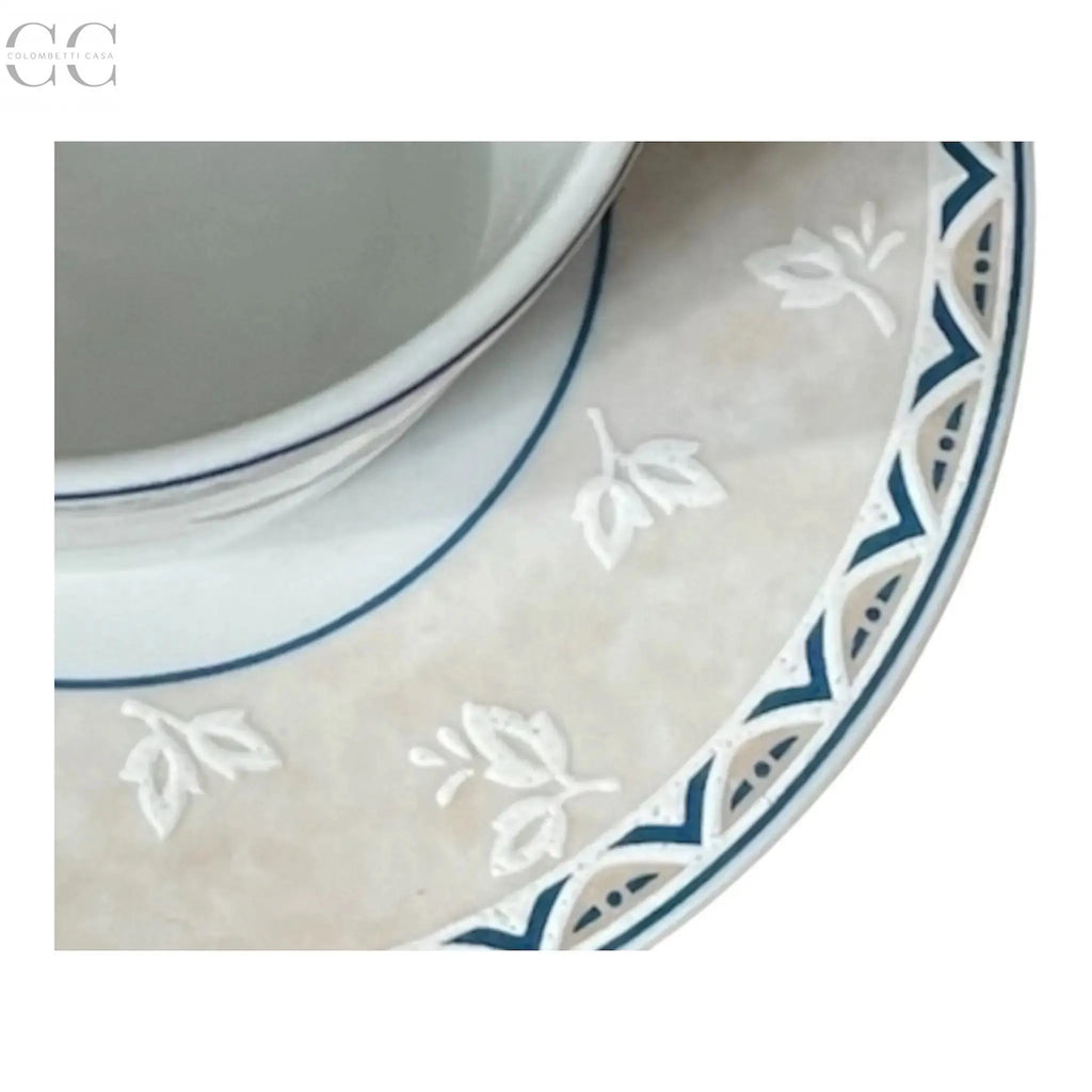 Set 6 tazze da caffè con bordo con foglioline bianche su fascia color crema e blu Klöster Porzellan