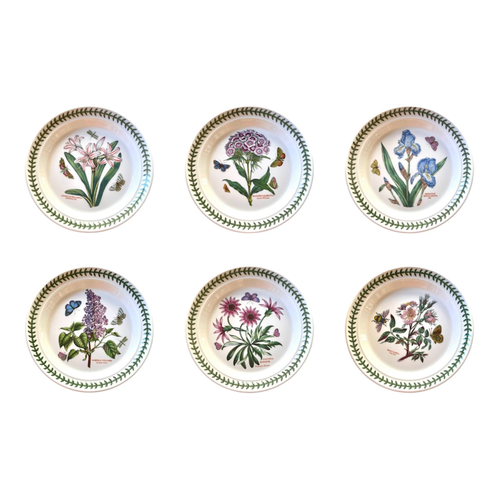 Botanic Garden- 6 piatti frutta ceramica Portmeirion set with floral and butterfly designs, 20 cm diameter, new condition.
