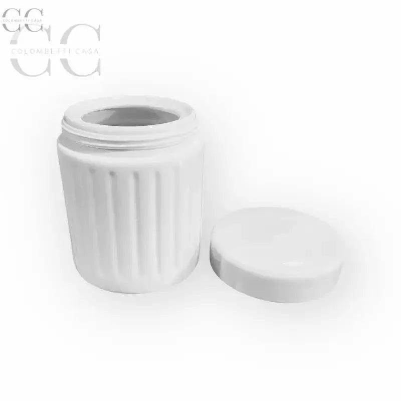 Barattolo bianco in porcellana Villeroy&Boch con coperchio e superficie rigata