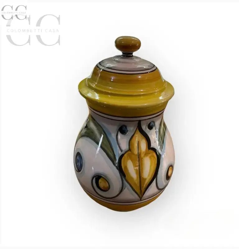 Barattolo cm30 ceramica di Gubbio giallo e bianco di Mastro Giorgio