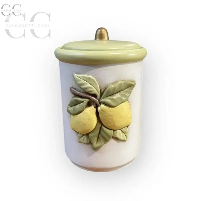 Barattolo limoni ceramica Egan con coperchio, decorazione a tema limone