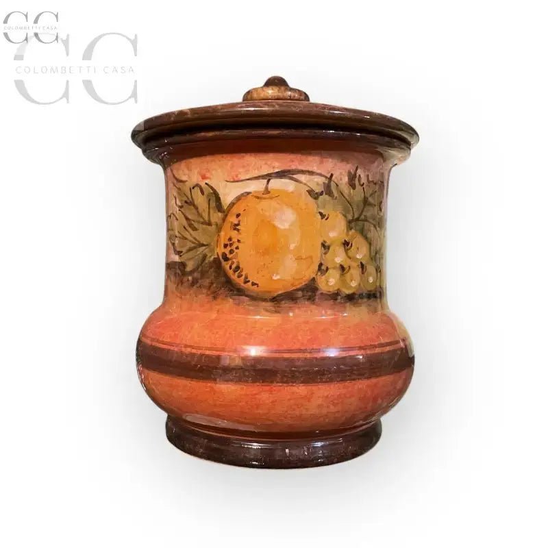 Barattolo rosso ceramica di Gubbio con design di frutta per tazze e tazzine