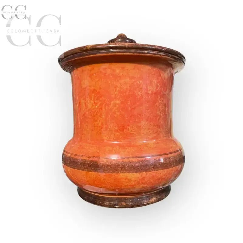 Barattolo rosso ceramica di Gubbio CAFF con coperchio, ideale per tazze e tazzine