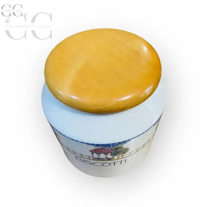 Barattolo in ceramica per biscotti con coperchio in legno, Biscottiera decoro Country