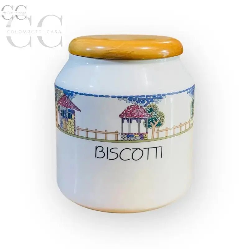 Barattolo da biscotti in ceramica bianca con coperchio in legno Weissestal