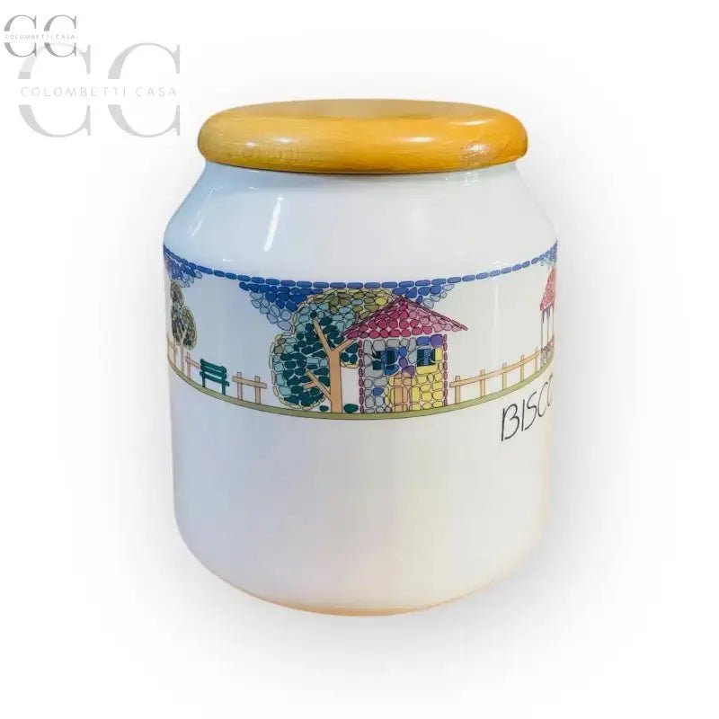 Barattolo per biscotti in ceramica bianca con coperchio in legno Weissestal