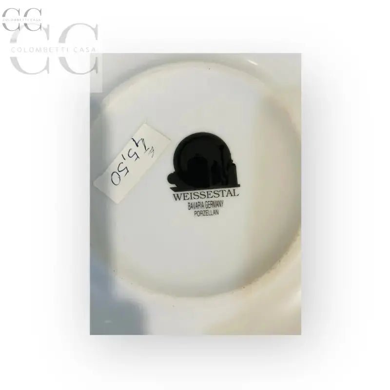 Piatto in porcellana bianca con logo nero della Biscottiera Decoro Country Weissestal