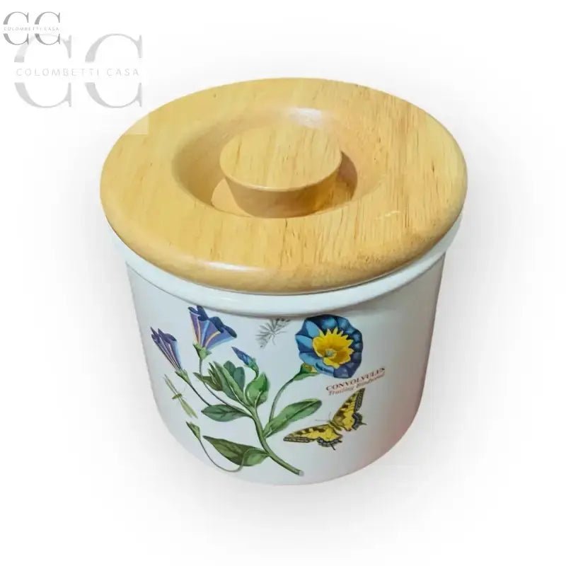 Contenitore decorato con fiori e coperchio in legno, Giardino Botanico Ceramica Portmeirion