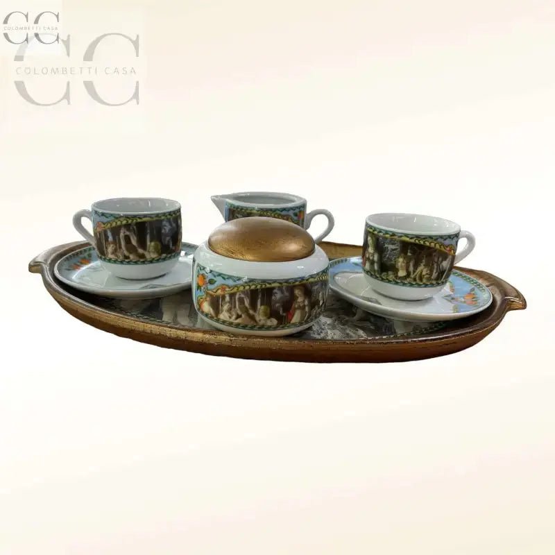 Set di tazzine Botticelli la Primavera su vassoio elegante in porcellana Weissestal
