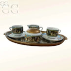 Set di tazzine Botticelli la Primavera su vassoio elegante in porcellana Weissestal