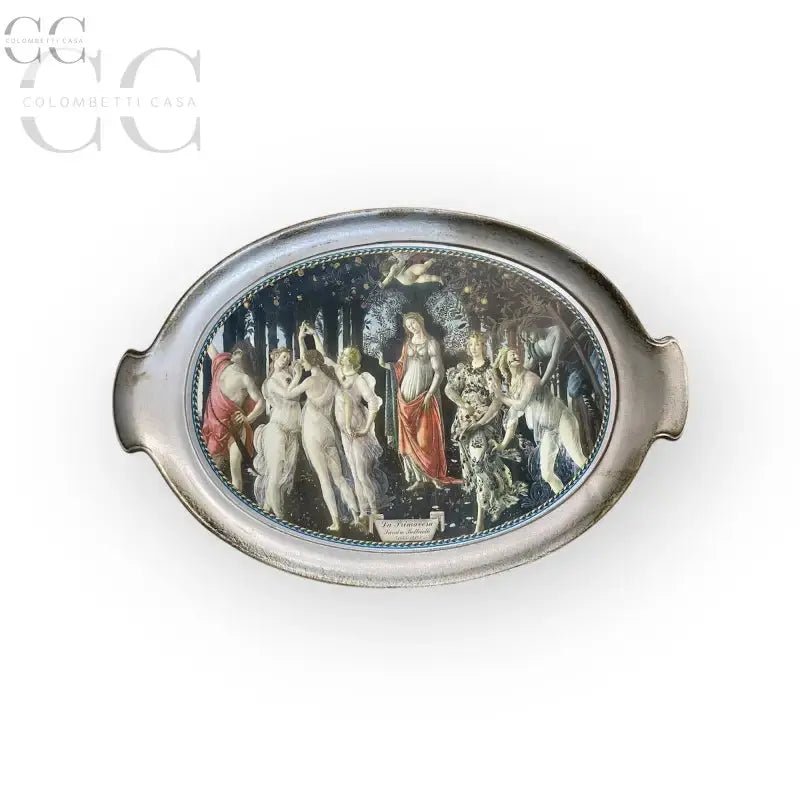 Vassoio ovale in legno con pittura di Botticelli, ideale per tazze e tazzine