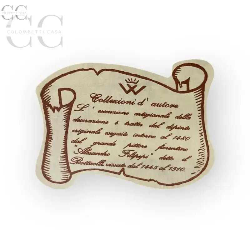 Etichetta a scroll con testo italiano su Botticelli-La Primavera vassoio ovale in legno