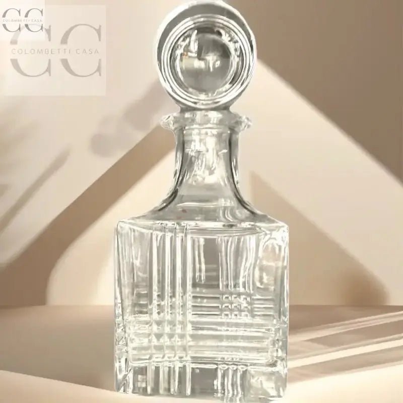 Decanter quadrato in cristallo Colle Vilca con tappo rotondo, ideale per tazze e tazzine