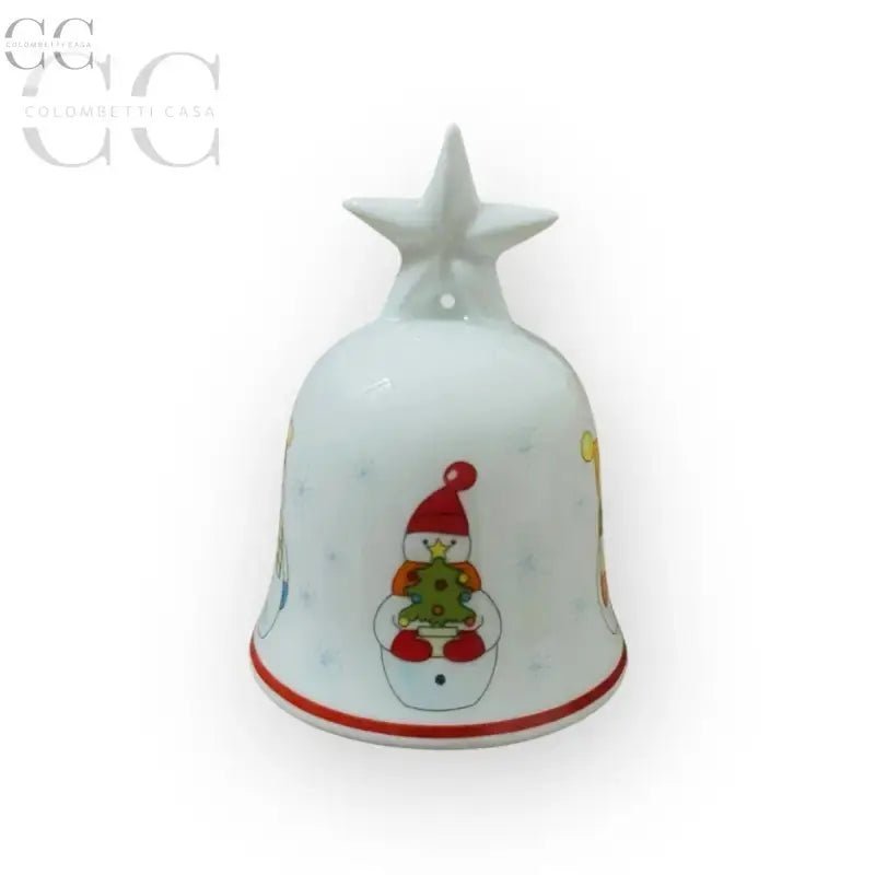Campanella in ceramica bianca Richard Ginori con design di pupazzi di neve