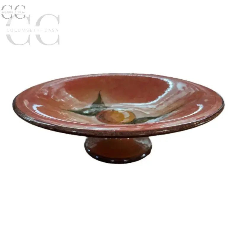 Centrotavola Alzatina ceramica di Gubbio con design di frutti e tonalità arancioni