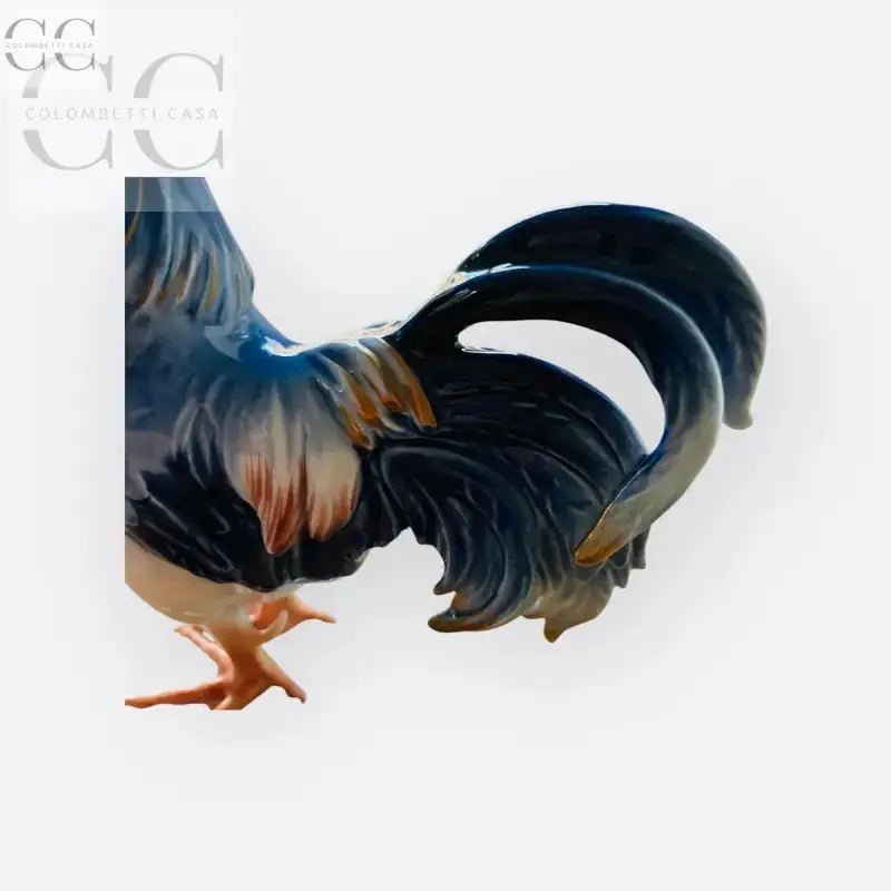 Figurina in ceramica di gallo cedrone blu cobalto con dettagli in oro