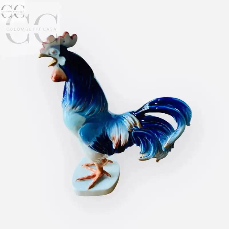 Gallo Cedrone in ceramica blu cobalto con oro, ideale per tazze e tazzine eleganti
