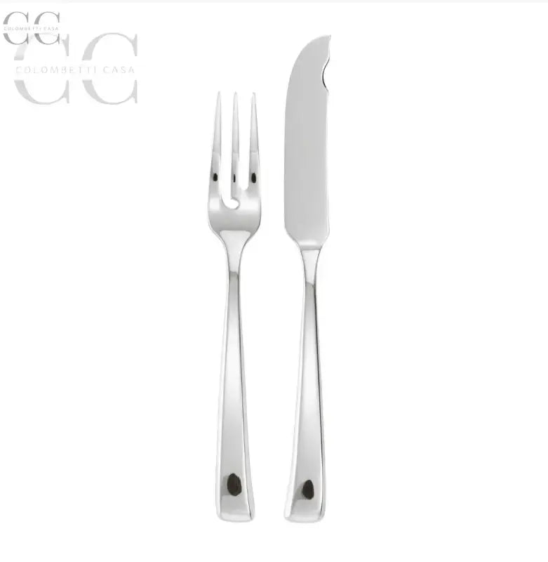 Set di posate pesce in acciaio lucido, include forchetta e coltello tono argento
