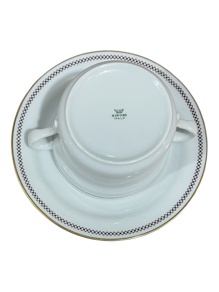 Tazza da brodo filo oro e greca marrone porcellana Ginori
