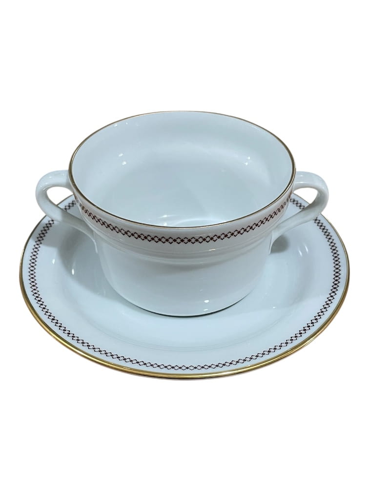 Tazza da brodo filo oro e greca marrone porcellana Ginori