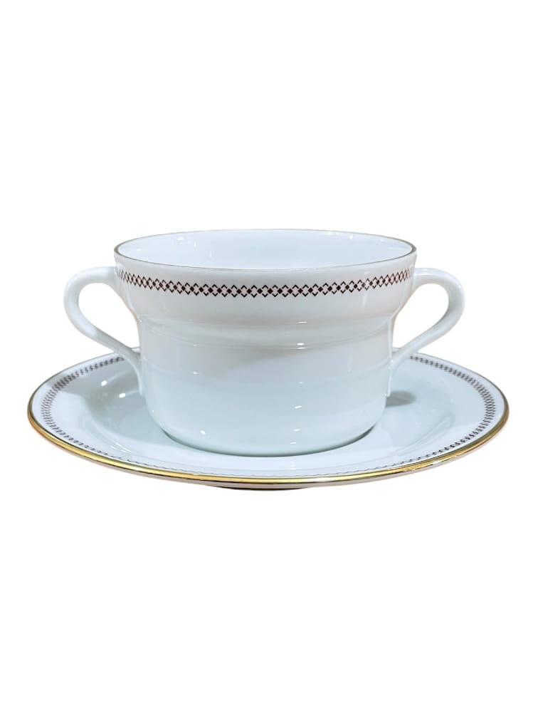 Tazza da brodo filo oro e greca marrone porcellana Ginori
