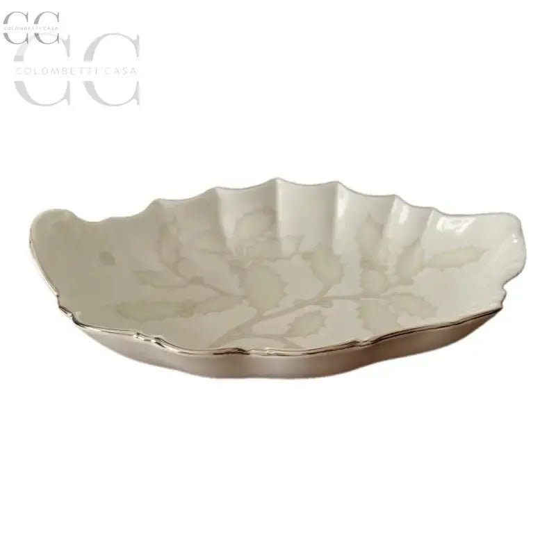 Piatto decorativo a forma di foglia Richard Ginori con bordo platino