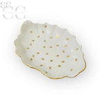 Piatto bianco a forma di foglia con bordo oro, Richard Ginori, perfetto per tazze e tazzine